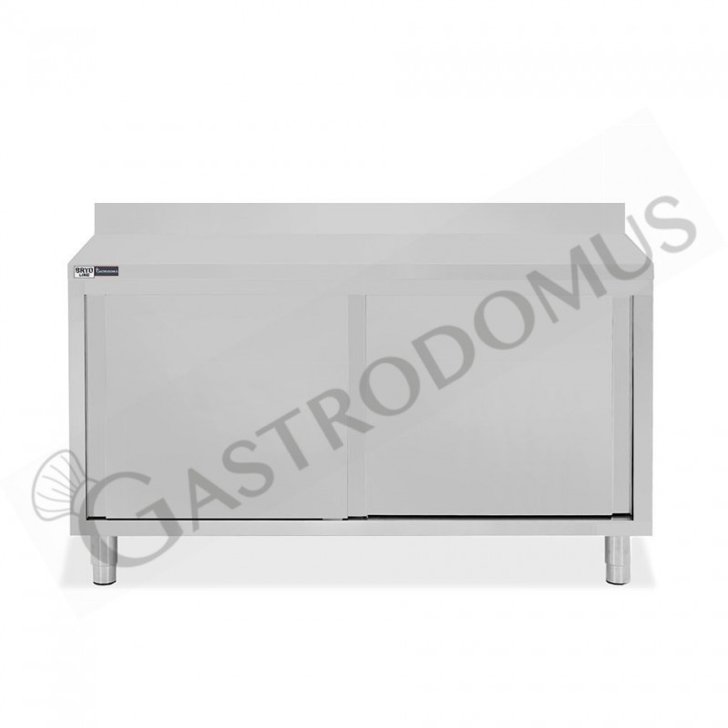 Mesa mural de acero inoxidable 2 puertas correderas y peto L 1500 mm x P 700 mm x A 950 mm