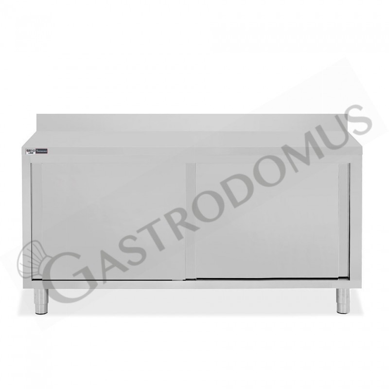 Mesa mural de acero inoxidable 2 puertas correderas y peto L 2000 mm x P 700 mm x A 950 mm