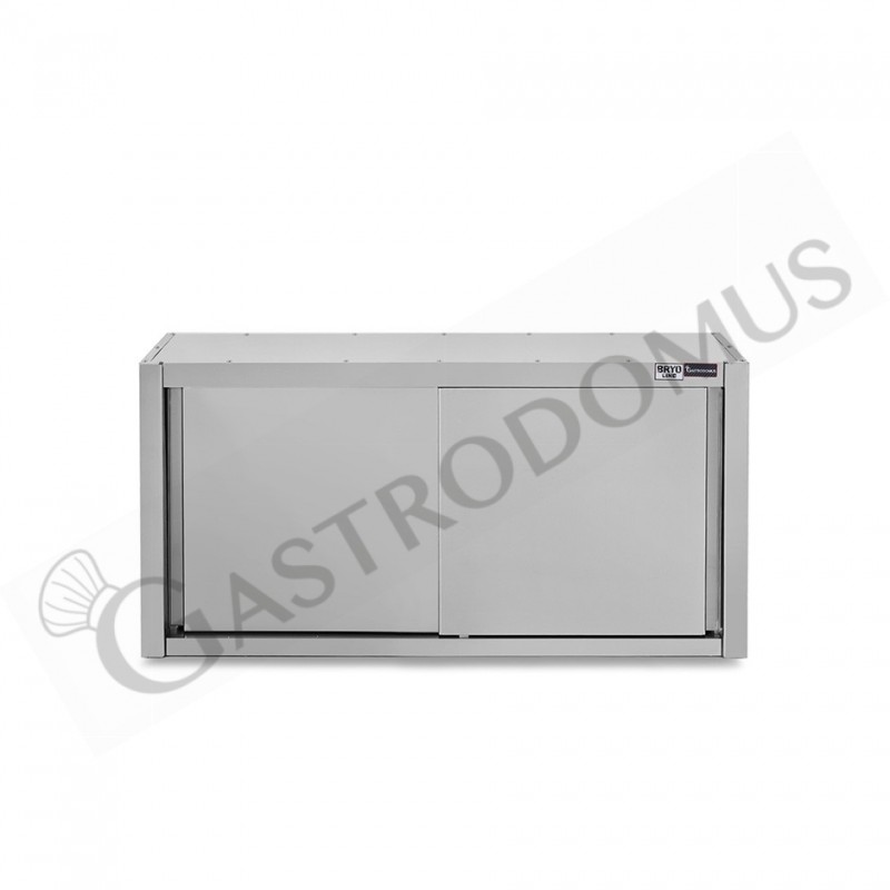 Armario de pared de acero inoxidable con escurridor, puertas correderas, 1 estante perforado, L 1400 mm x P 400 mm x A 650 mm