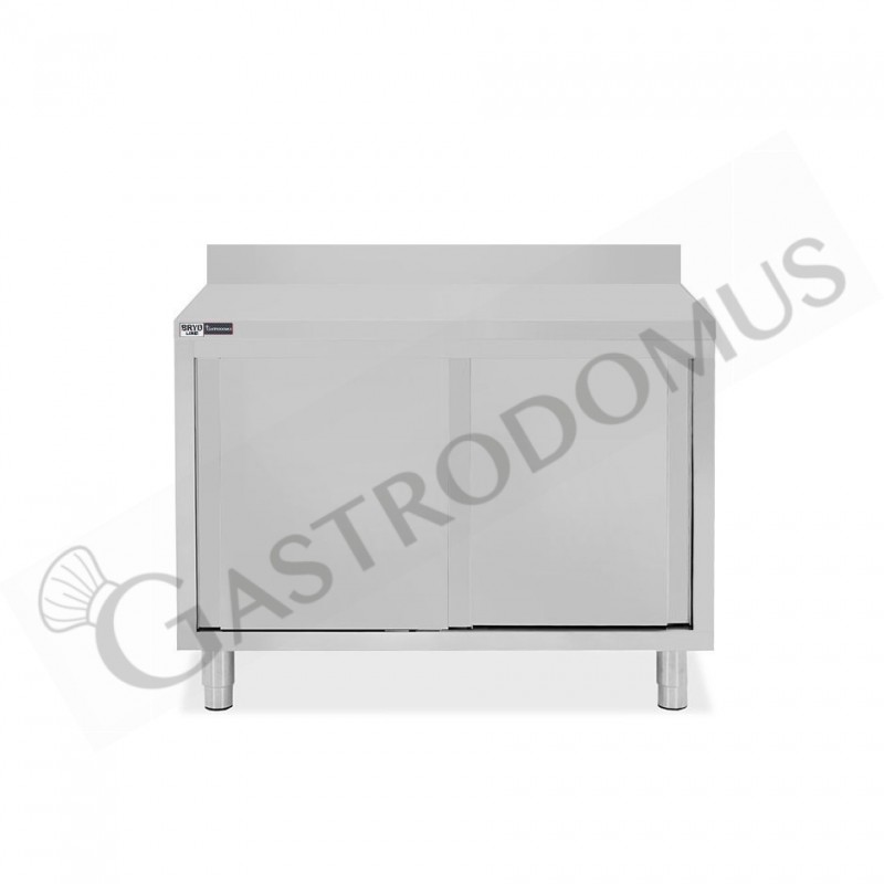 Mesa mural de acero inoxidable 2 puertas correderas y peto L 1100 mm x P 600 mm x A 950 mm