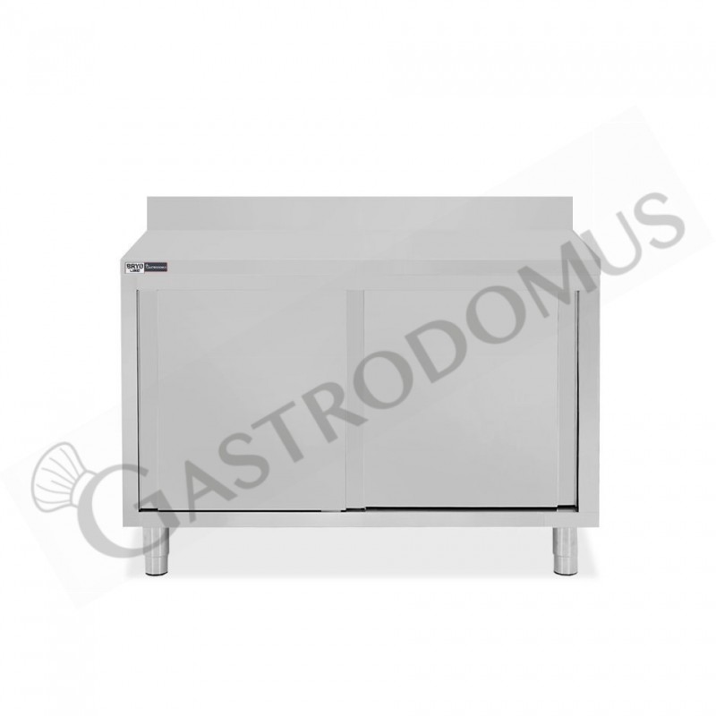 Mesa mural de acero inoxidable 2 puertas correderas y peto L 1300 mm x P 600 mm x A 950 mm