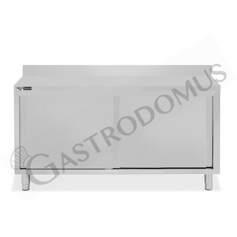 Mesa mural de acero inoxidable 2 puertas correderas y peto L 1600 mm x P 700 mm x A 950 mm