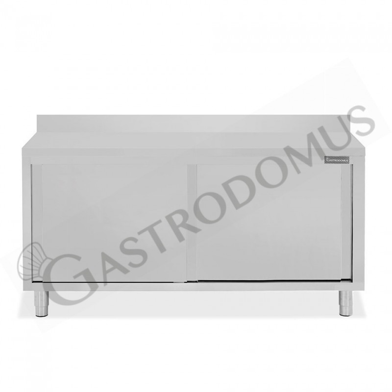 Mesa mural de acero inoxidable 2 puertas correderas y peto L 2000 mm x P 700 mm x A 950 mm