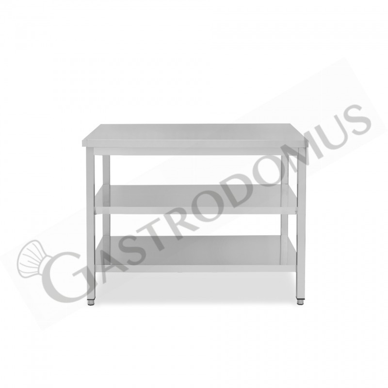 Mesa de trabajo de acero inoxidable con 2 estantes, L 1100 mm x P 700 mm x A 865 mm