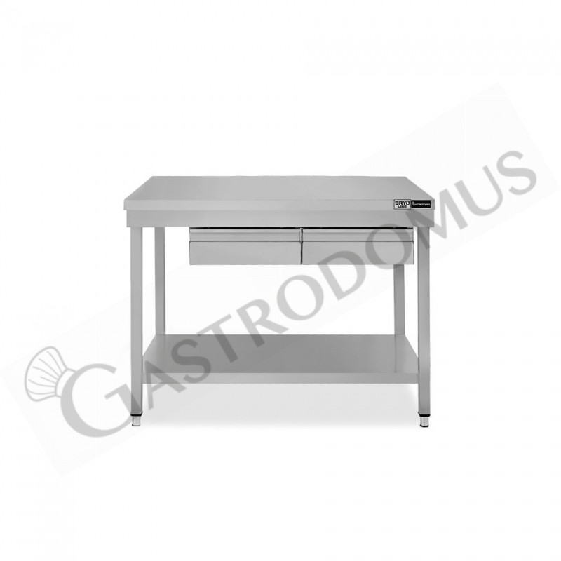 Mesa de trabajo de acero inoxidable con estante y 2 cajones L 1000 mm x P 700 mm x A 865 mm