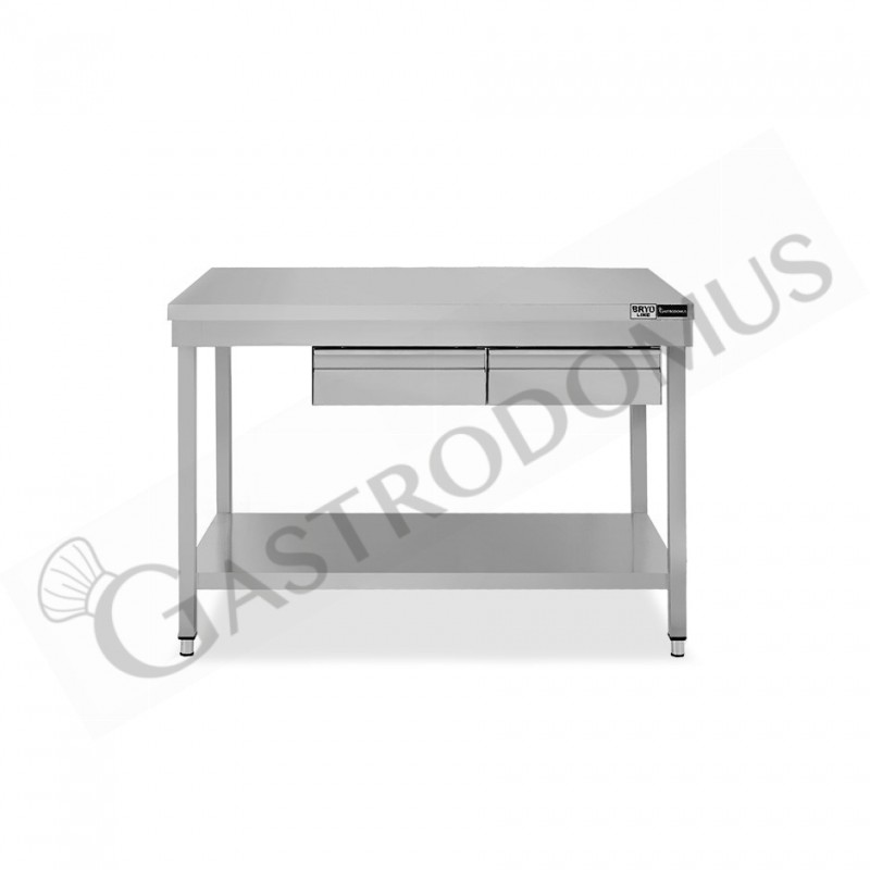 Mesa de trabajo de acero inoxidable con estante y 2 cajones L 1200 mm x P 700 mm x A 865 mm