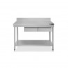 Mesa de acero inoxidable con estante peto 2 cajones L 1300 mm x P 800 mm x A 965 mm