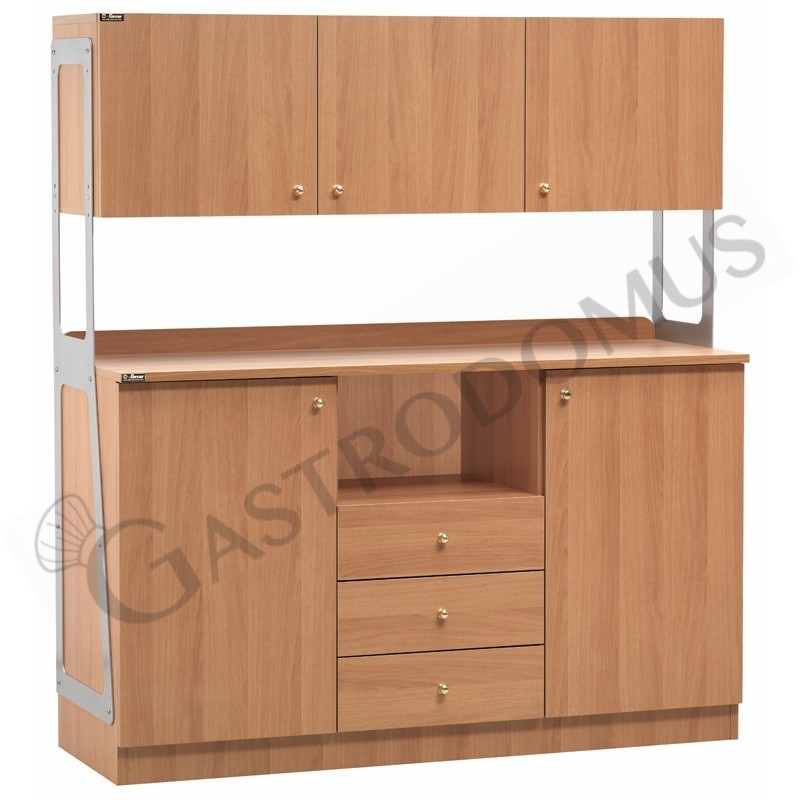 Mueble de servicio alto triple compuesto por 2 puertas, 3 cajones, compartimento interior y 3 módulos de pared -