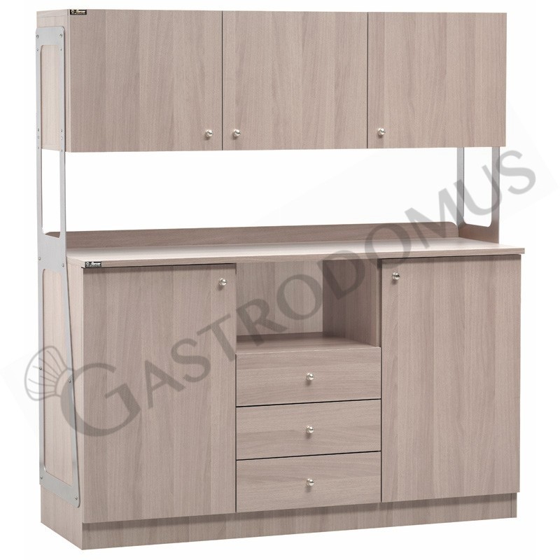 Mueble de servicio alto triple compuesto por 2 puertas, 3 cajones, compartimento interior y 3 módulos de pared -