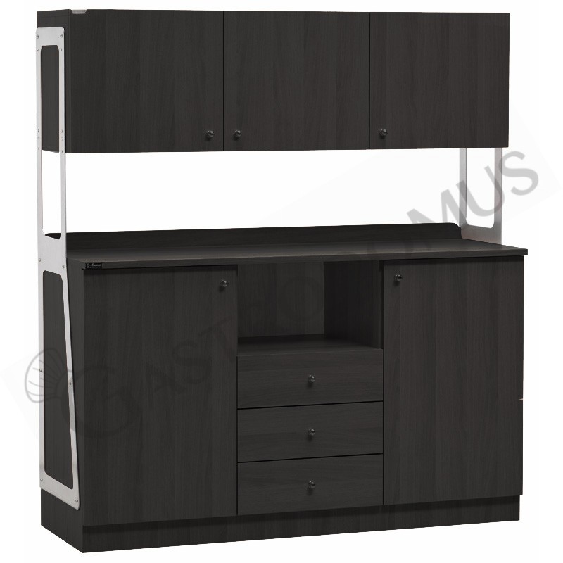 Mueble de servicio alto triple compuesto por 2 puertas, 3 cajones, compartimento interior y 3 armarios de pared -