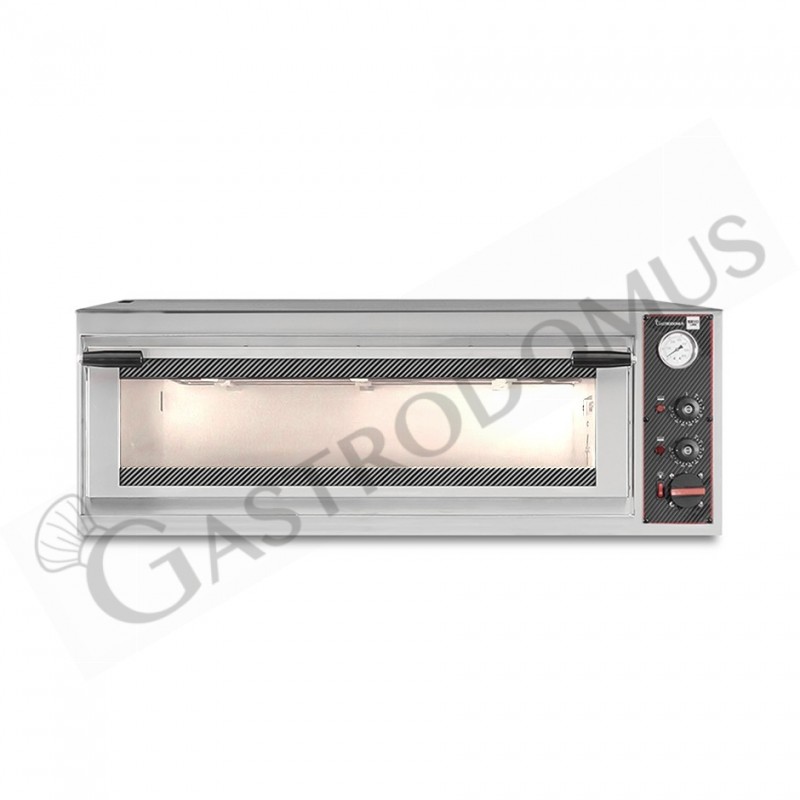 Horno eléctrico puerta de cristal para 2 bandejas 600x400 o 4 pizzas Ø 400mm 1 cámara con control mecánico