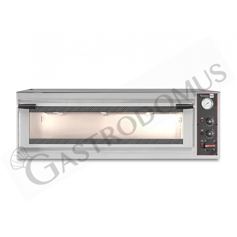 Horno eléctrico puerta de cristal para 4 bandejas 600x400 o 6 pizzas Ø 400mm 1 cámara con control mecánico