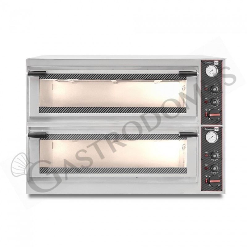 Horno eléctrico puerta de cristal para 4 bandejas 600x400 o 8 pizzas Ø 400mm 2 cámaras con control mecánico