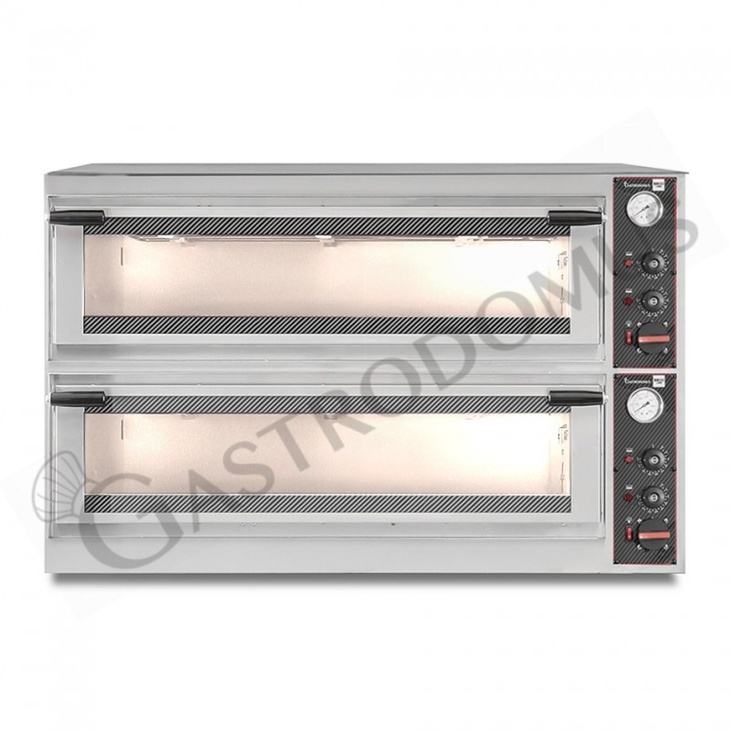 Horno eléctrico puerta de cristal para 8 bandejas 600x400 o 12 pizzas Ø 400mm 2 cámaras con control mecánico