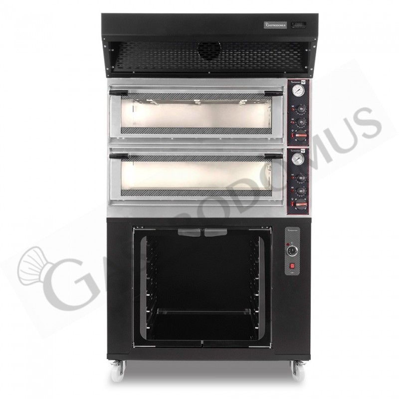 Horno eléctrico mecánico puerta  cristal 4 bandejas 60x40 o 4+4 pizzas Ø 40cm campana  condensación y cámara fermentación negras