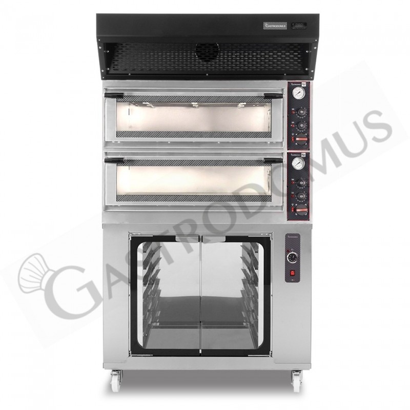 Horno eléctrico mecánico  puerta  cristal 4 bandejas 60x40 o 4+4 pizzas Ø40cm  campana condensación  cámara fermentación