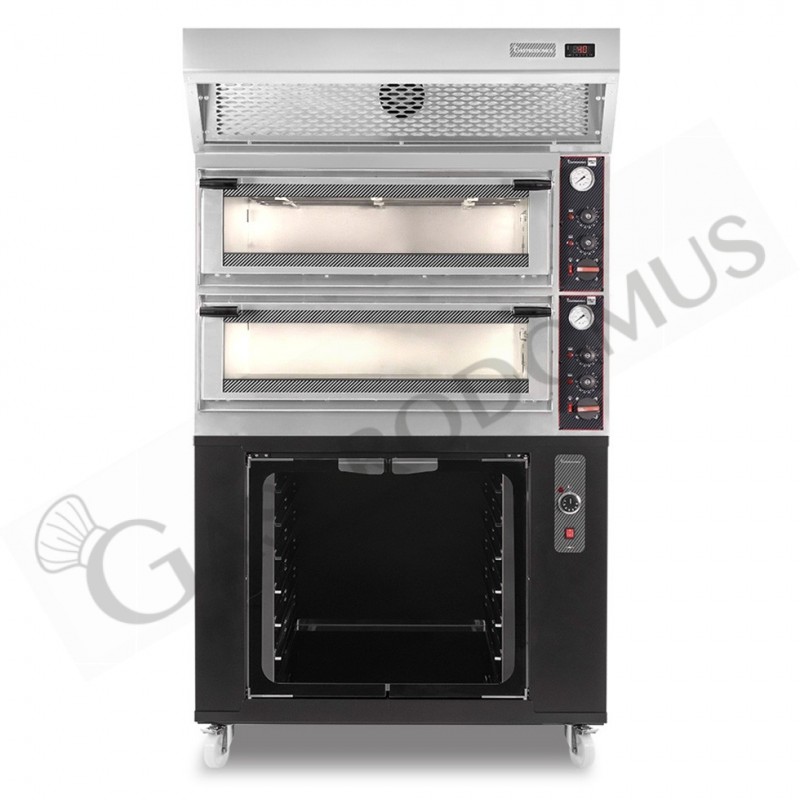 Horno eléctrico mecánico  puerta cristal 4 bandejas 60x40 o 4+4 pizzas Ø 40cm  campana condensación  cámara de fermentación