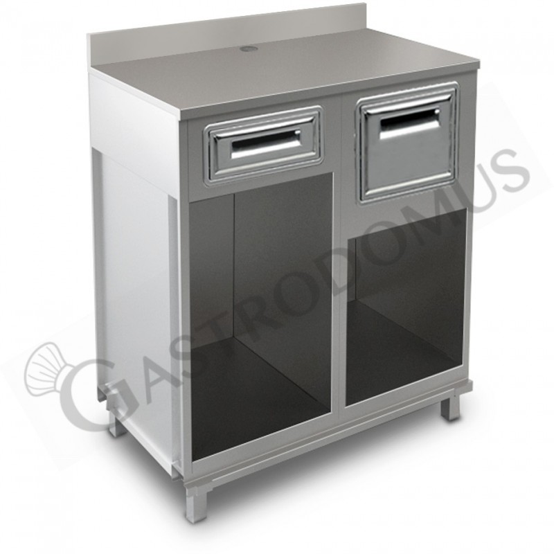 Mueble cafetero con cajón, tolva y sobre de acero inoxidable con peto - L 1000 mm x P 560 mm x H 1224 mm