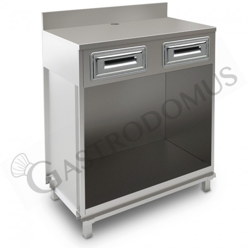 Mueble cafetero con cajones y sobre de acero inoxidable con peto - L 1000 mm x P 680 mm x H 1224 mm