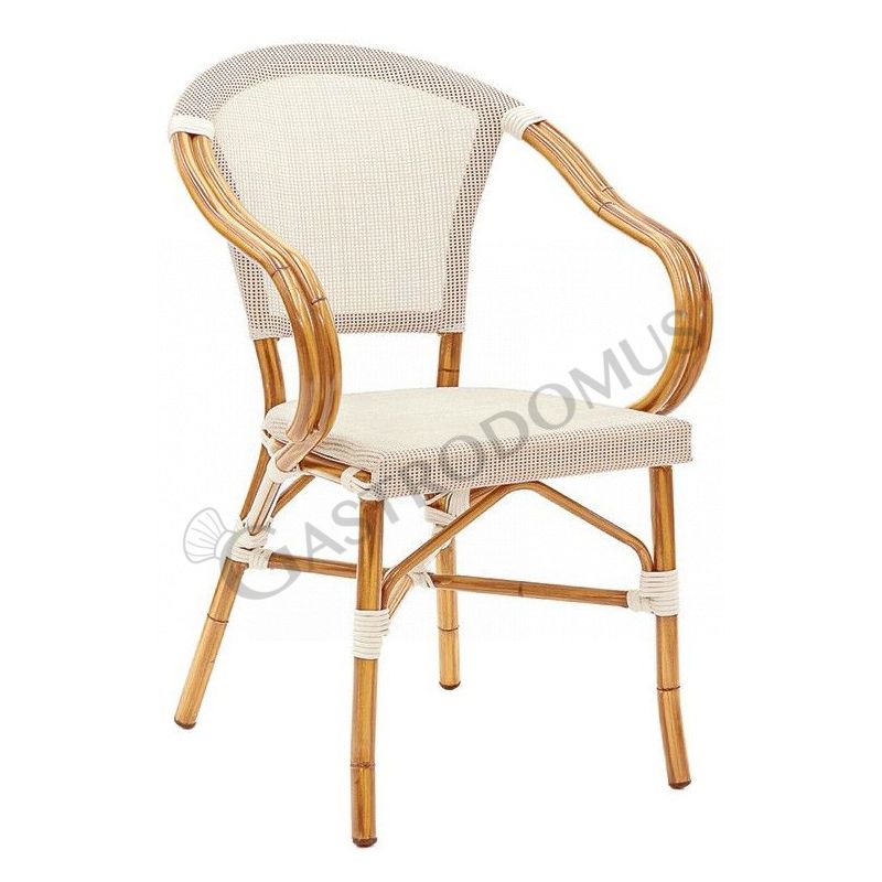 Silla Romance con estructura de aluminio barnizado en bambú, asiento y respaldo en textilene