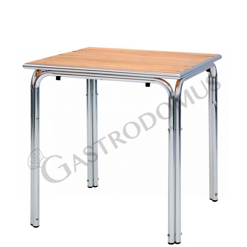 Mesa cuadrada de exterior de aluminio y listones de madera L 600 mm