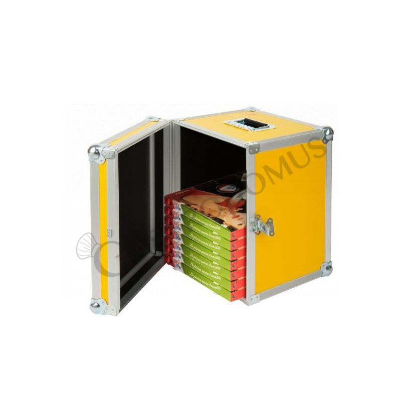 Caja rígida de plástico alveolar para el trasporte de pizzas, dimensiones 520 x 520 x 350 mm