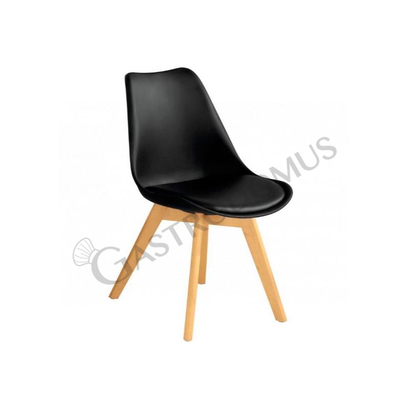 Silla Duck con estructura de madera, asiento y respaldo de polipropileno y cojín de cuero sintético