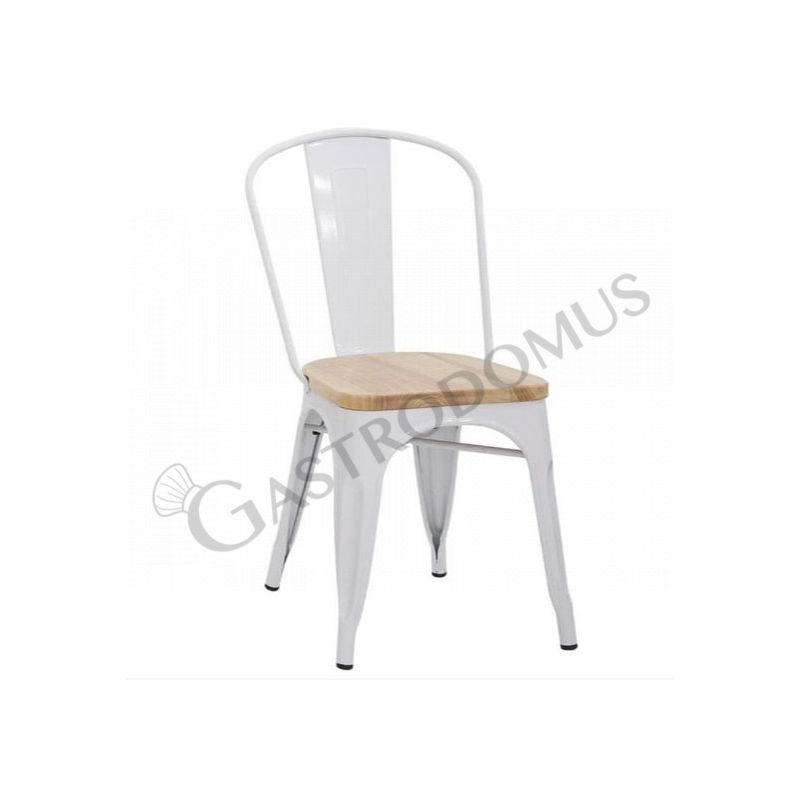 Silla Milonga con estructura de metal pintado, asiento de madera y respaldo de metal pintado