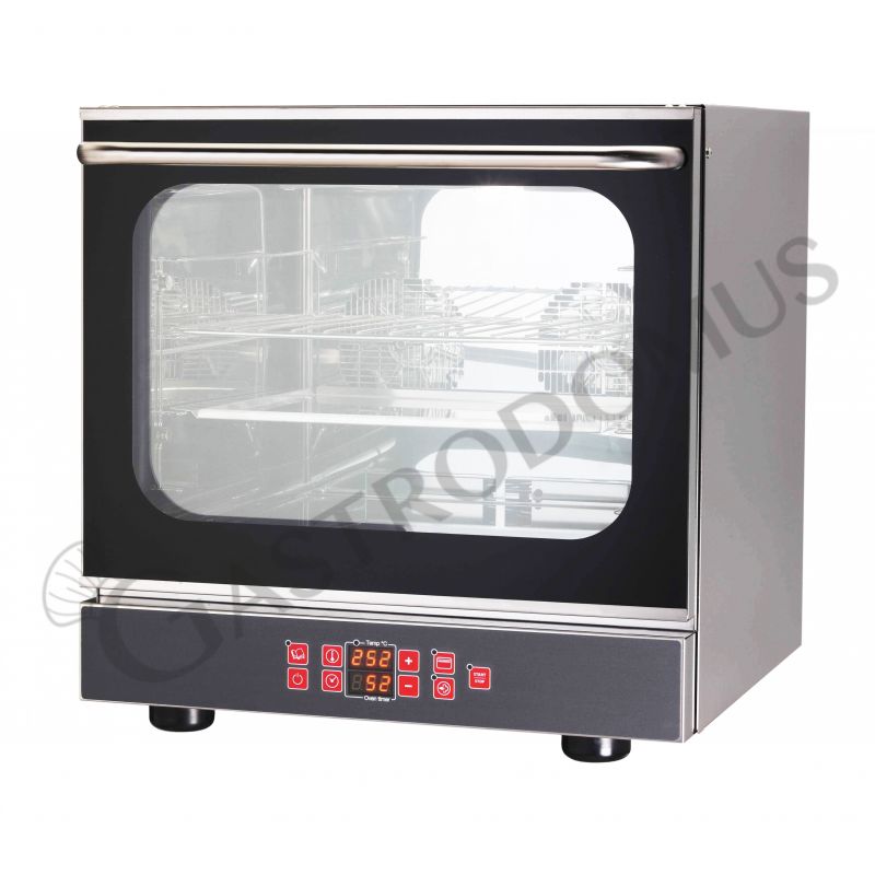 Horno eléctrico de convección para cruasanes, humidificador y grill, puerta abatible, control electrónico, 4 bandejas GN 2/3