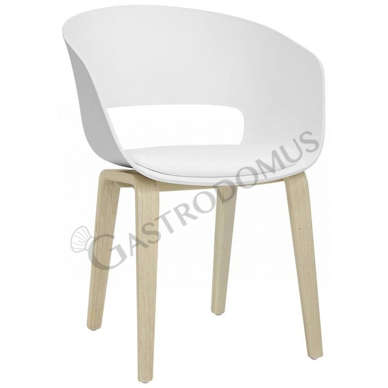 Silla Zeta con estructura de madera, carcasa de polipropileno y cojín de cuero sintético