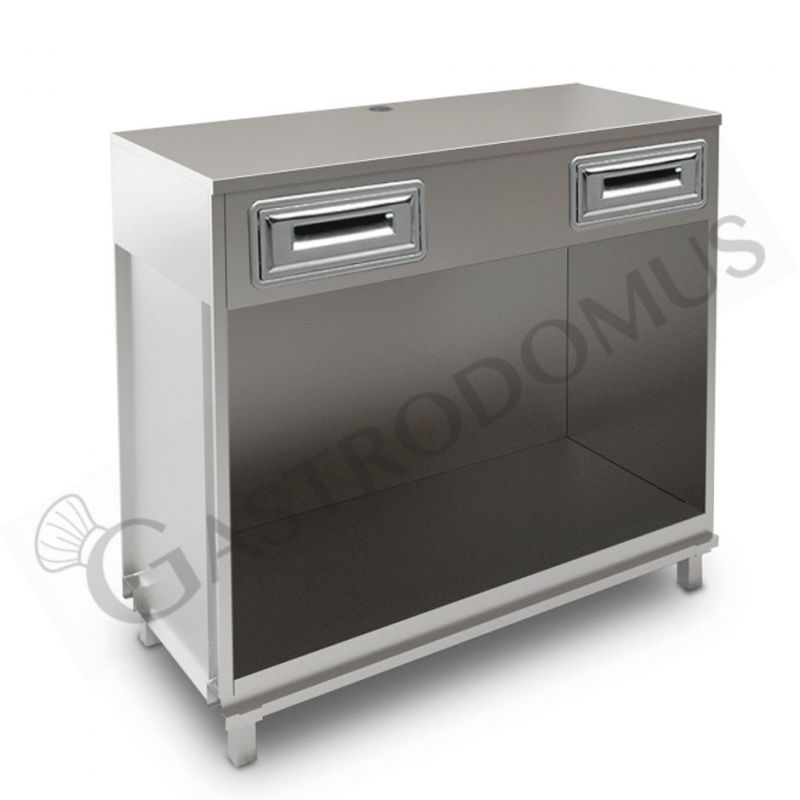 Mueble cafetero con cajones y sobre en acero inoxidable - L 1250 mm x P 560 mm x H 1155 mm