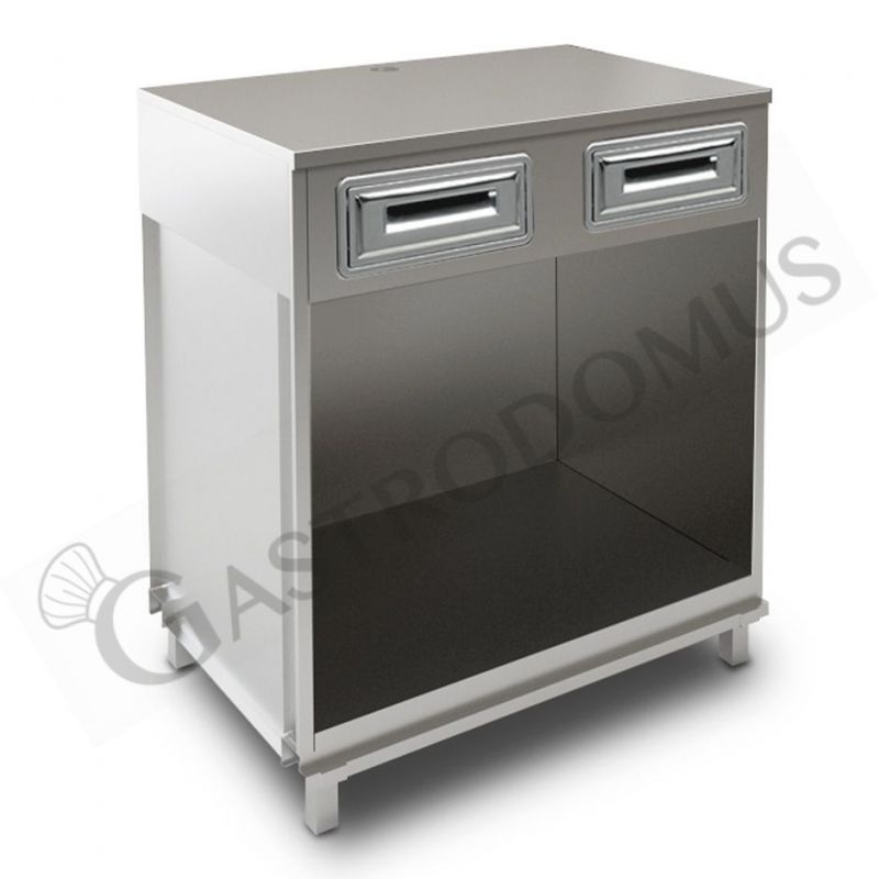 Mueble cafetero con cajones y sobre en acero inoxidable - L 1000 mm x P 680 mm x H 1155 mm