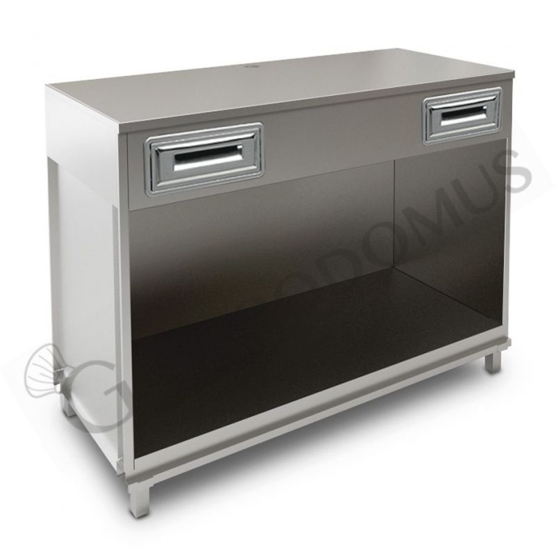 Mueble cafetero con cajones y sobre en acero inoxidable - L 1500 mm x P 670 mm x H 1155 mm