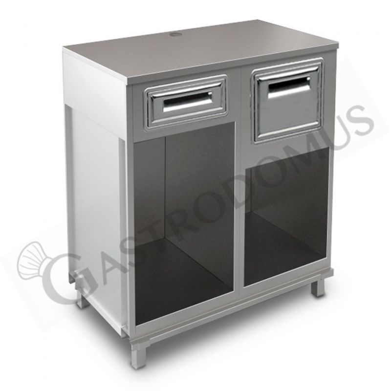 Mueble cafetero con cajón, tolva y sobre en acero inoxidable - L 1000 mm x P 560 mm x H 1155 mm