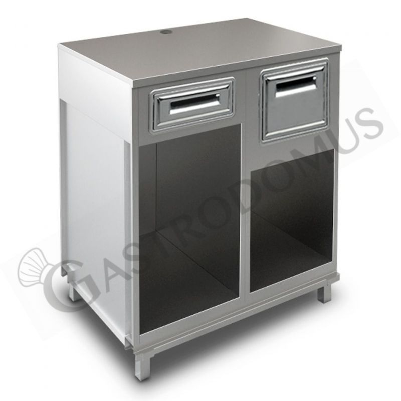 Mueble cafetero con cajón, tolva y sobre en acero inoxidable - L 1000 mm x P 670 mm x H 1155 mm