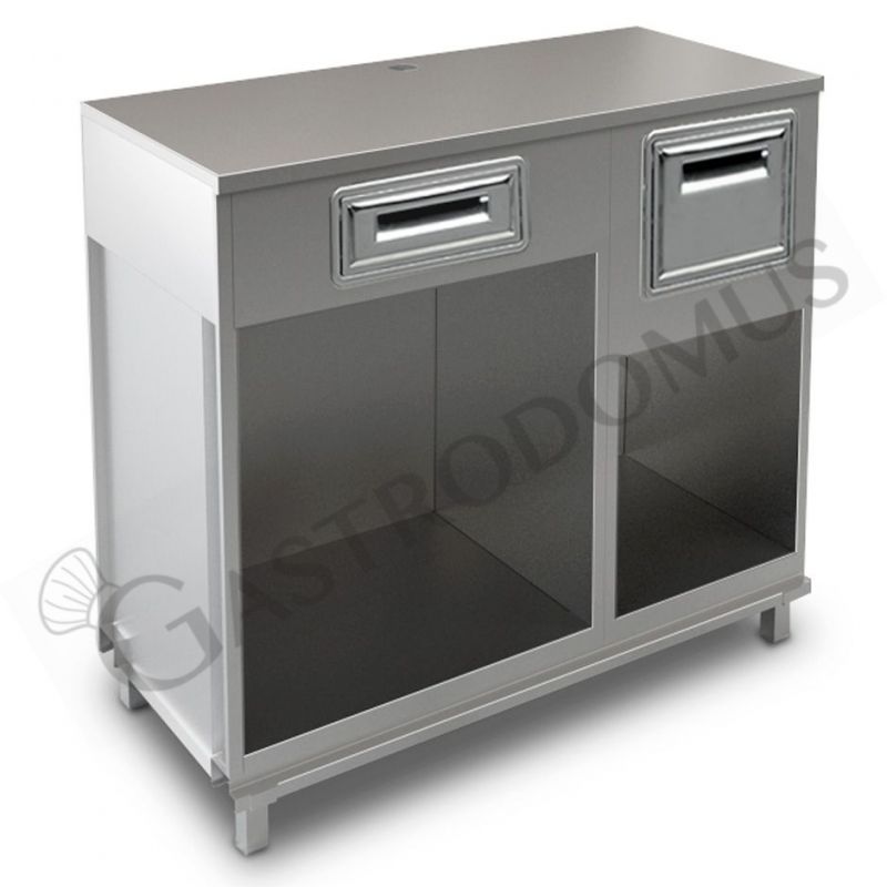 Mueble cafetero con cajón, tolva y sobre en acero inoxidable - L 1250 mm x P 560 mm x H 1155 mm