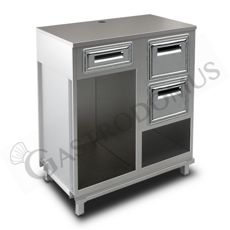 Mueble cafetero con encimera en acero inoxidable, cajón neutro, tolva con cajón recolector - L 1000 mm x P 670 mm x A 1140 mm