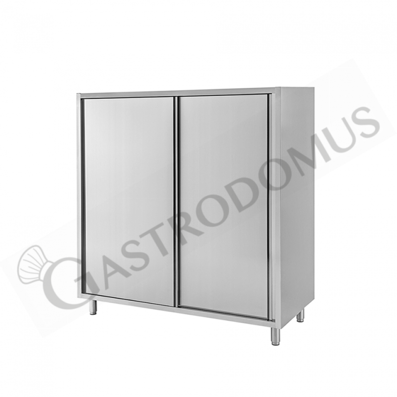 Armario de acero inoxidable con 2 puertas correderas, 2 estantes, L 1400 mm x P 500 mm x A 1500 mm