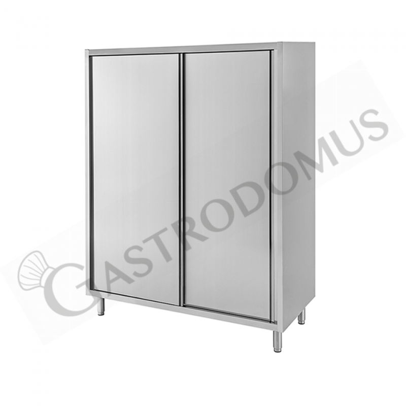 Armario de acero inoxidable con 2 puertas correderas, 3 estantes, L 1300 mm x P 700 mm x A 1800 mm