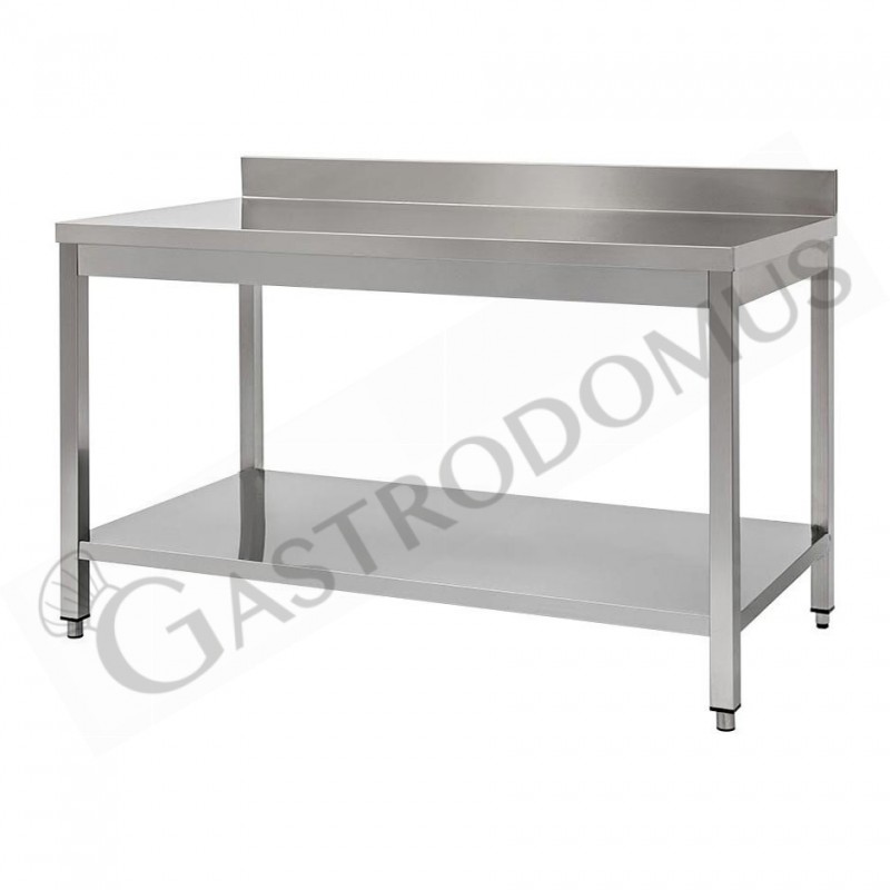 Mesa de acero inoxidable con estante inferior y peto L 1600 mm x P 700 mm x A 950 mm