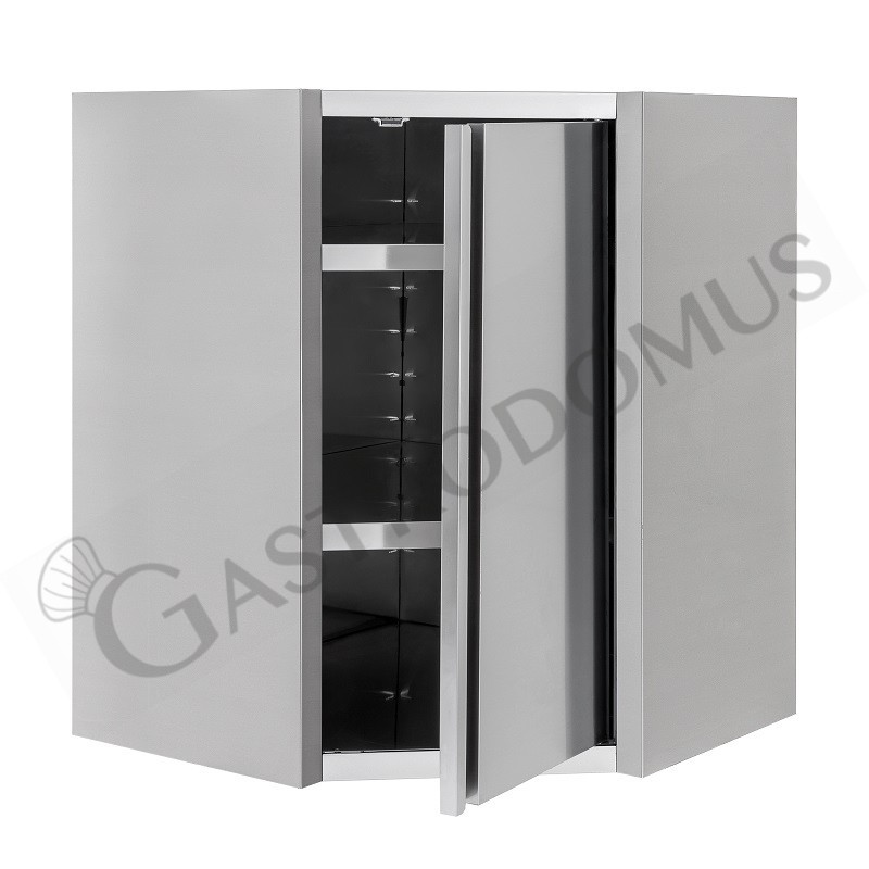 Armario de pared rinconero inox con 1 puerta batiente y 1 estante, L 700 mm x P 700 mm x A 1000 mm