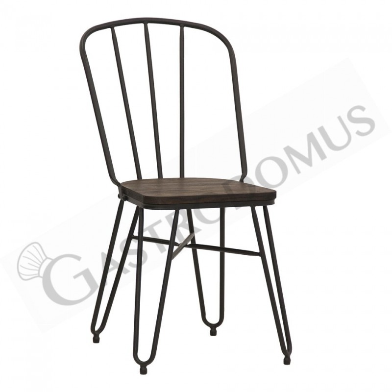 Silla Eike con estructura de metal barnizado y asiento de madera