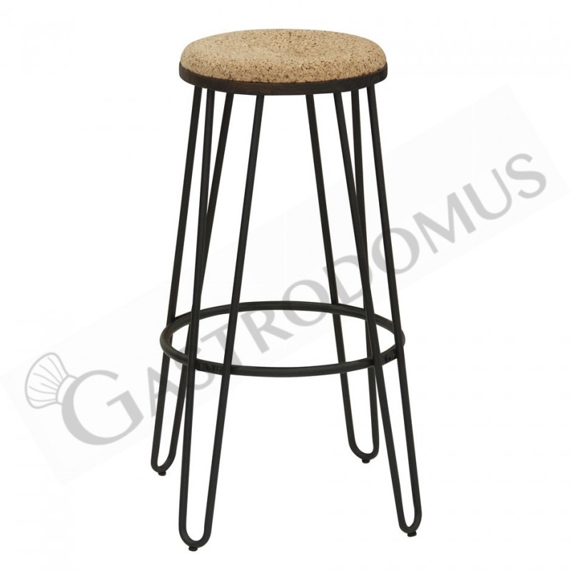 Taburete Madison con estructura de metal barnizado y asiento de madera