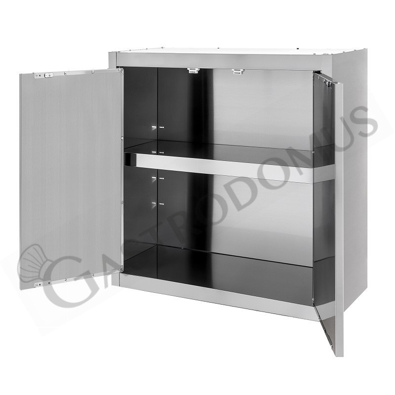 Armario de pared de acero inoxidable con 2 puertas batientes y 1 estante, L 1200 mm x P 400 mm x A 660 mm